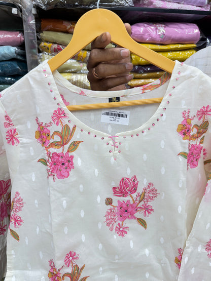 Women's Pure Cotton Floral Block Printed 3-Piece Kurta Set with Dupatta | Elegant Sequence Work Summer Suit with Comfortable Loose Pants