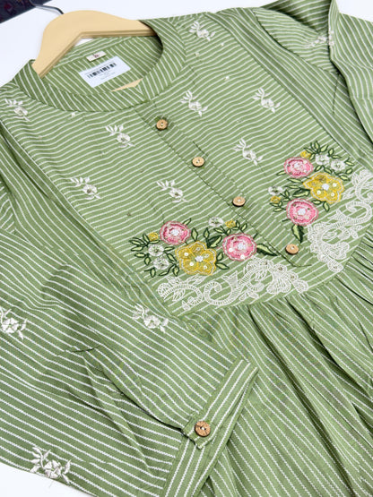 Pure Cotton Hand Embroidered Kurta Set for Women | 3-Piece  Suit in pastel Colors | Comfortable Simple Office Wear