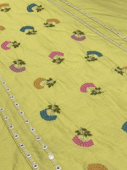 Women's Pure Cotton A-Line 3-Piece Kurta Set with Flower thread work