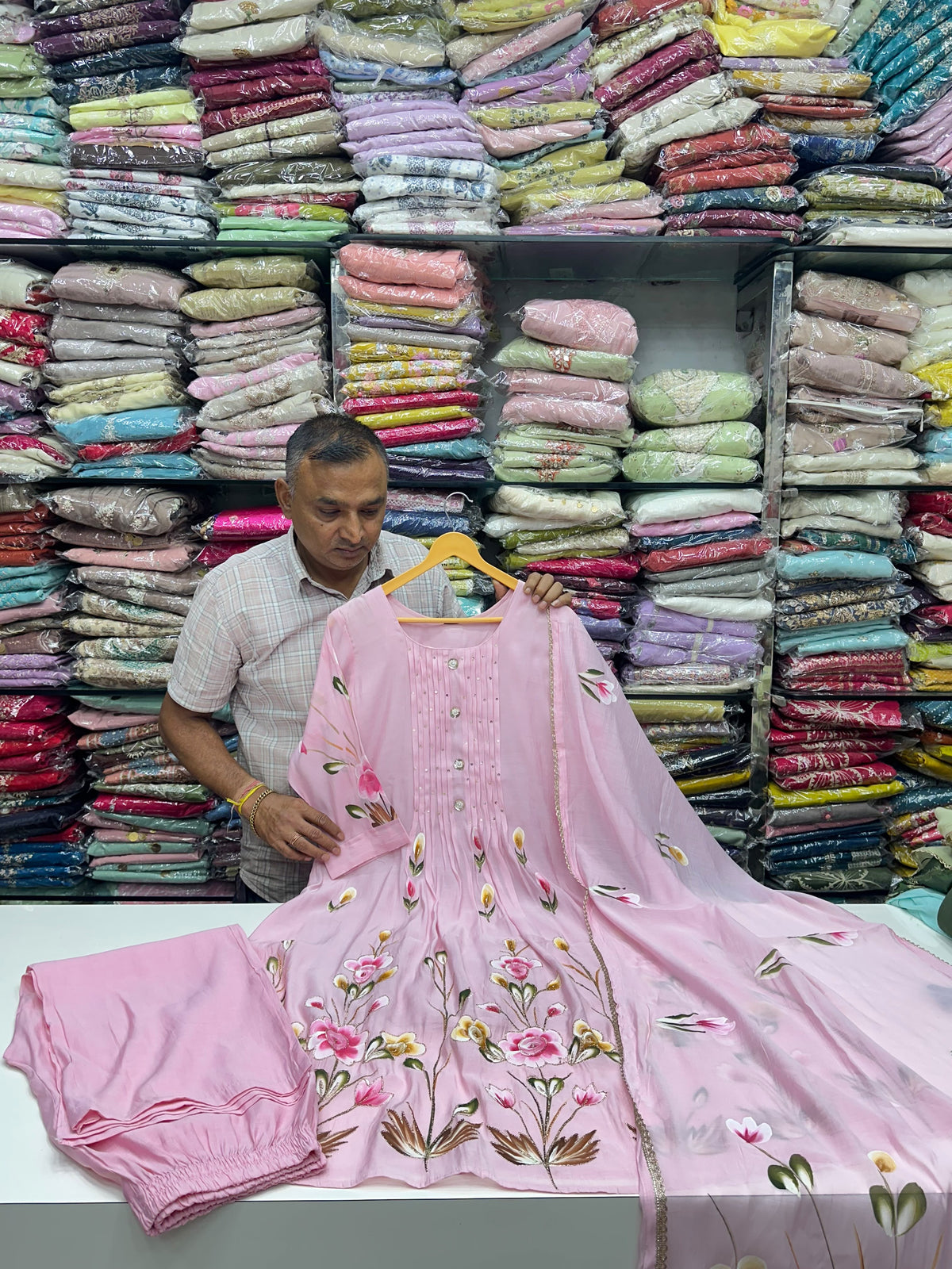 Hand-Painted Mul Chanderi A-Line Kurta Set with Mul Cotton Lining | Festive Party Wear
