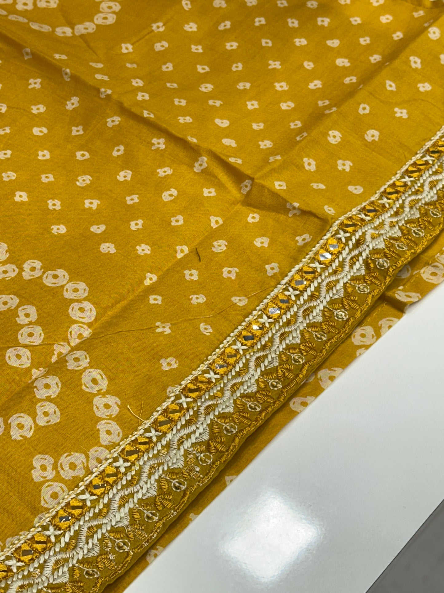 Pure Cotton Yellow Bandhani Print Straight Suit Set with Lace Detailing | Rajasthani Ethnic Casual & Office Wear