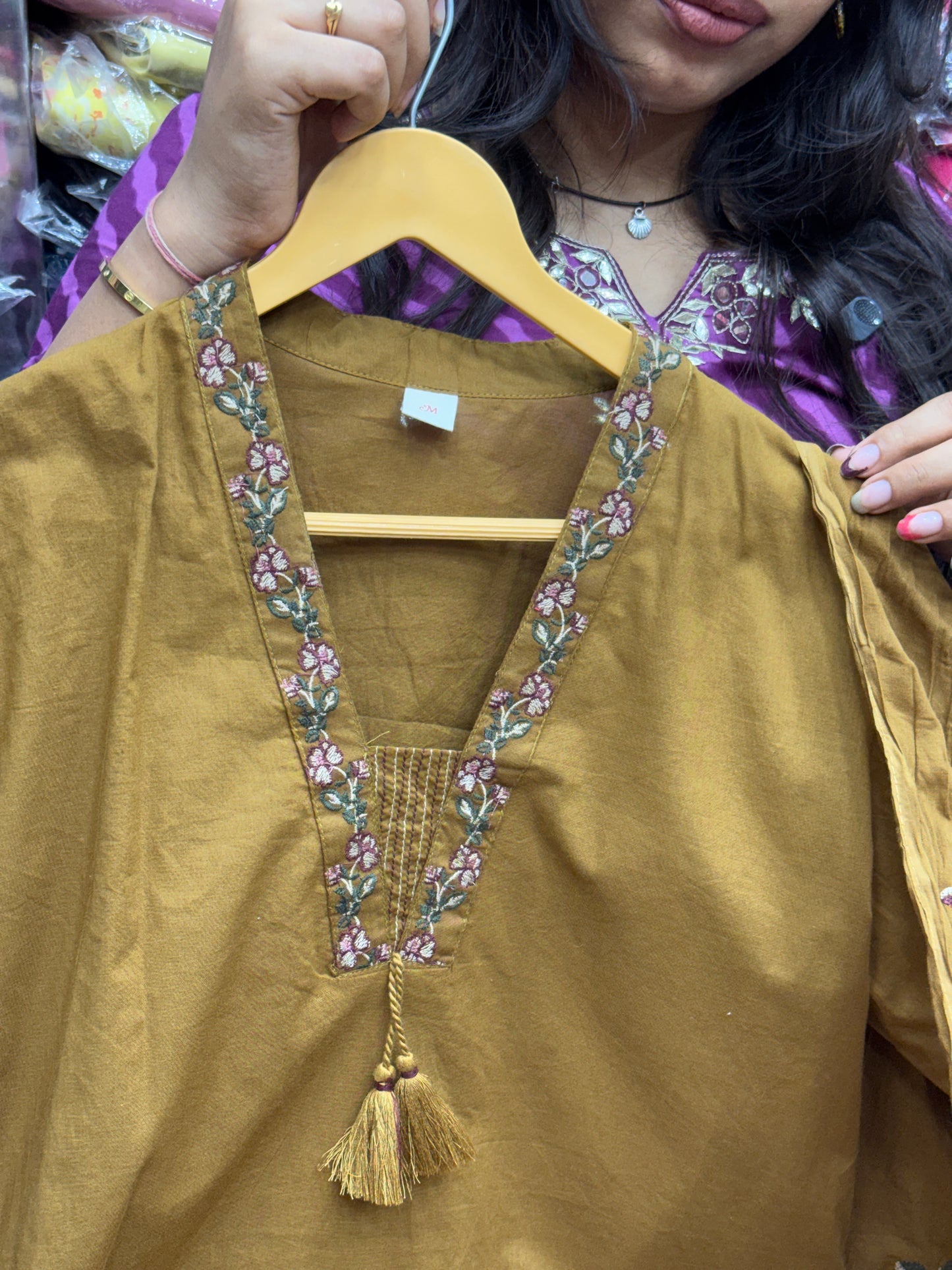 Pure cotton 3 piece kurta set with cross thread detailing