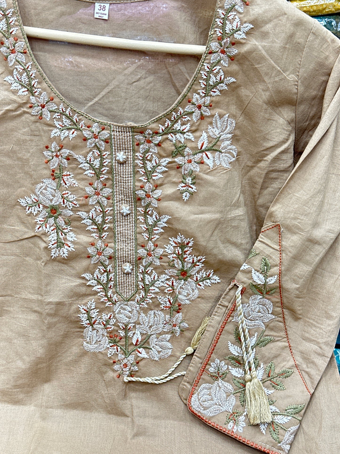 Soft Cotton Semiformal Straight Suit with Heavy Embroidery work on sleeves & Border and bottom
