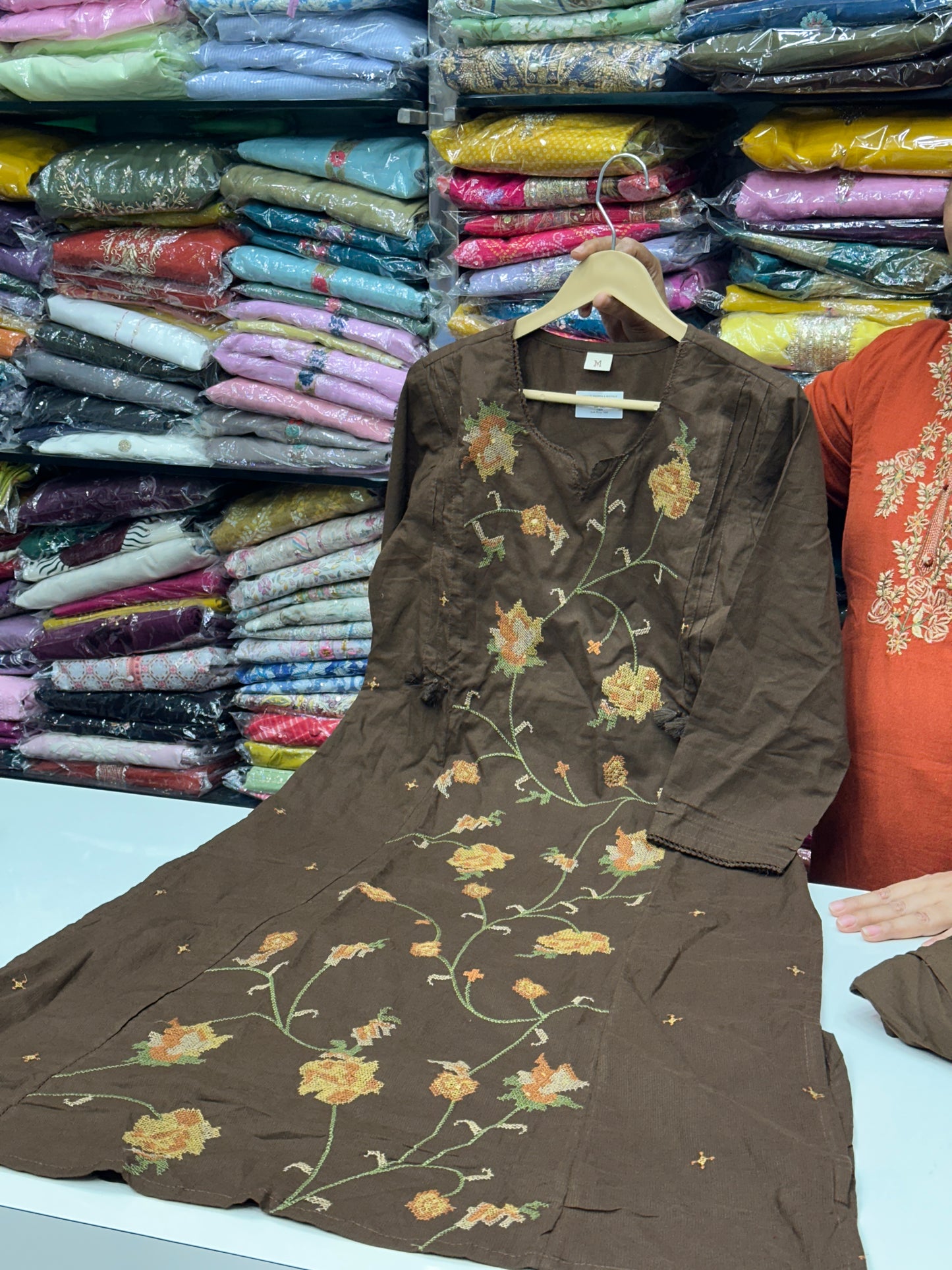 3 piece pure cotton Straight Suit kurta set with colorfull Embroidered  detailing all over the kurta RR1505