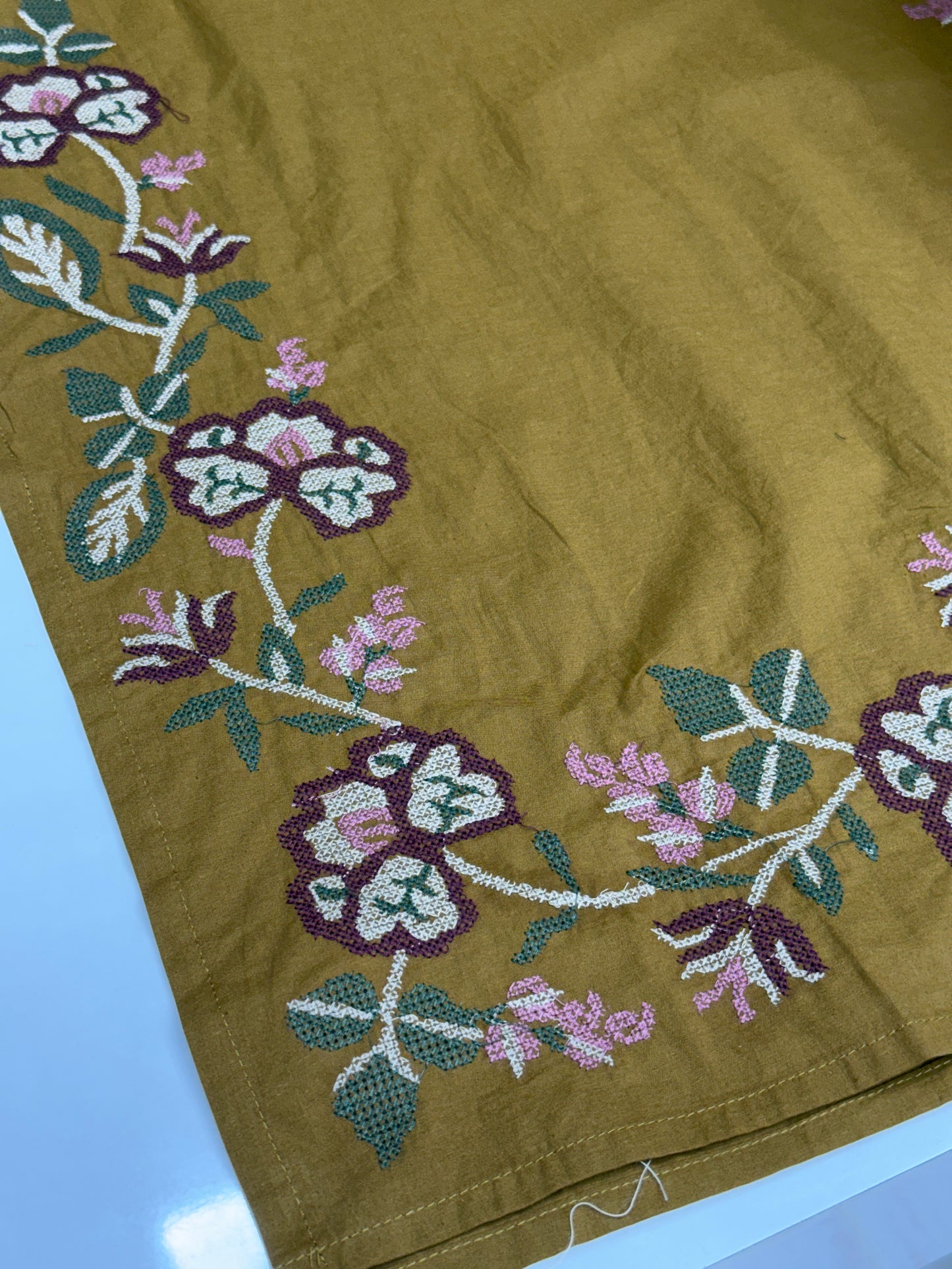 Pure cotton 3 piece kurta set with cross thread detailing