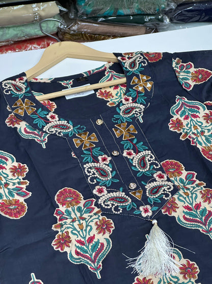 Women's Pure Cotton Floral Printed 3 Piece Kurta Set | Round-Neck Straight Kurti with Pant and Dupatta RR1496