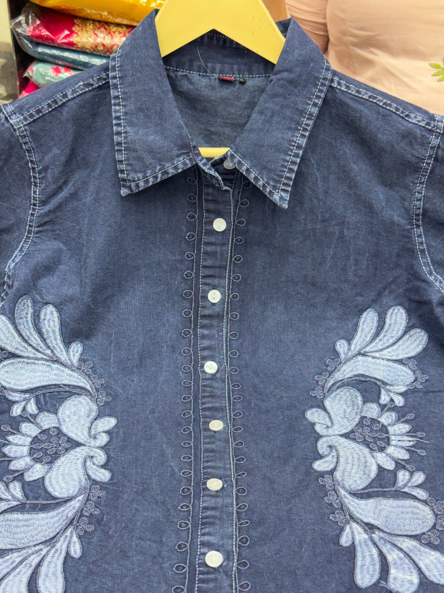 Trending Cotton denim Co-ord Set with thread work detailing perfect for casual and outgoing vacations Girlish article with western look comfortable for summers