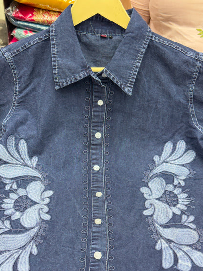 Trending Cotton denim Co-ord Set with thread work detailing perfect for casual and outgoing vacations Girlish article with western look comfortable for summers