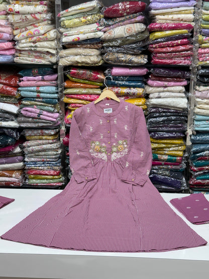 Pure Cotton Hand Embroidered Kurta Set for Women | 3-Piece  Suit in pastel Colors | Comfortable Simple Office Wear