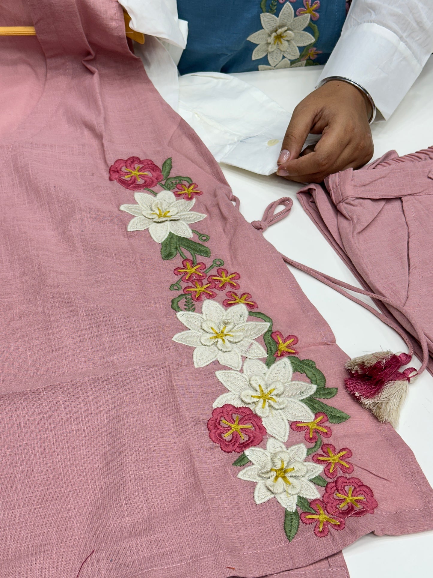3 piece trending Pure Cotton Co-ord Set with Vest and Floral detailing perfect for casual and outgoing vacations