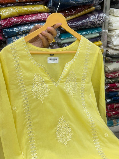 Butter Yellow Pure Mulmul Cotton Embroidered 3-Piece Kurta Set with Lining