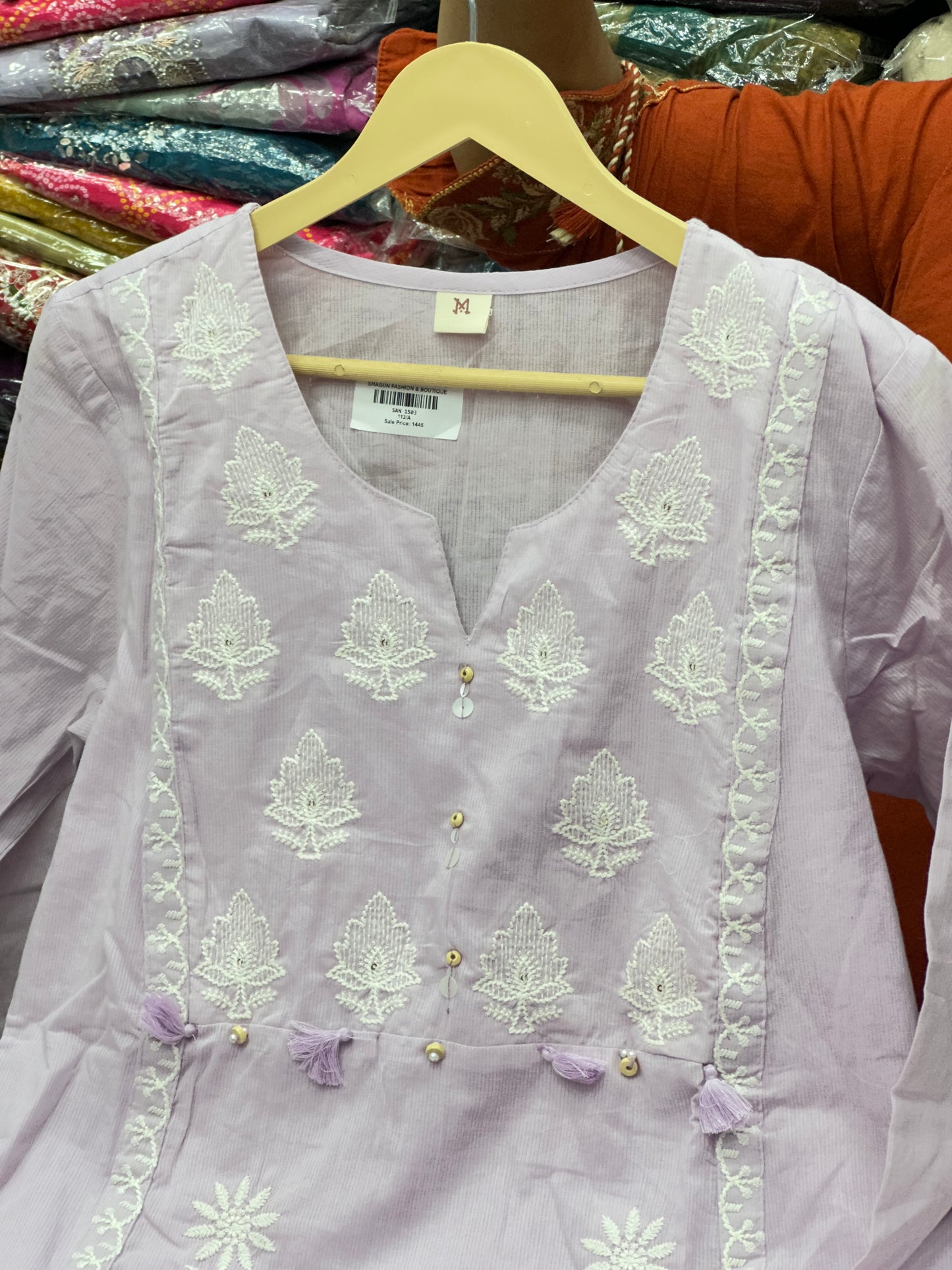 Pure Cotton Hand Embroidered Kurta Set for Women | 3-Piece  Suit with Tassels | Comfortable Simple Office Wear RR1503