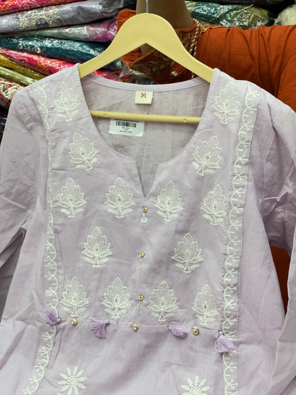 Pure Cotton Hand Embroidered Kurta Set for Women | 3-Piece  Suit with Tassels | Comfortable Simple Office Wear RR1503