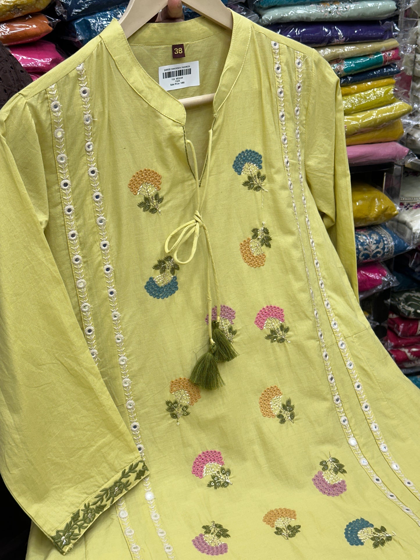 Women's Pure Cotton A-Line 3-Piece Kurta Set with Flower thread work