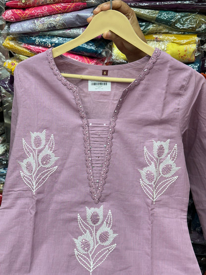 3 piece pure cotton kurta set classy and rich comfortable with thread work detailing all over the kurta RR1468