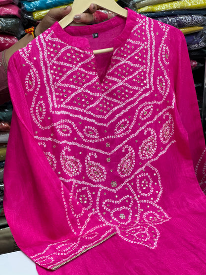 Festive Wear Pure Crepe Bandhani Kurta Set for Women | Comfortable Ethnic Wear