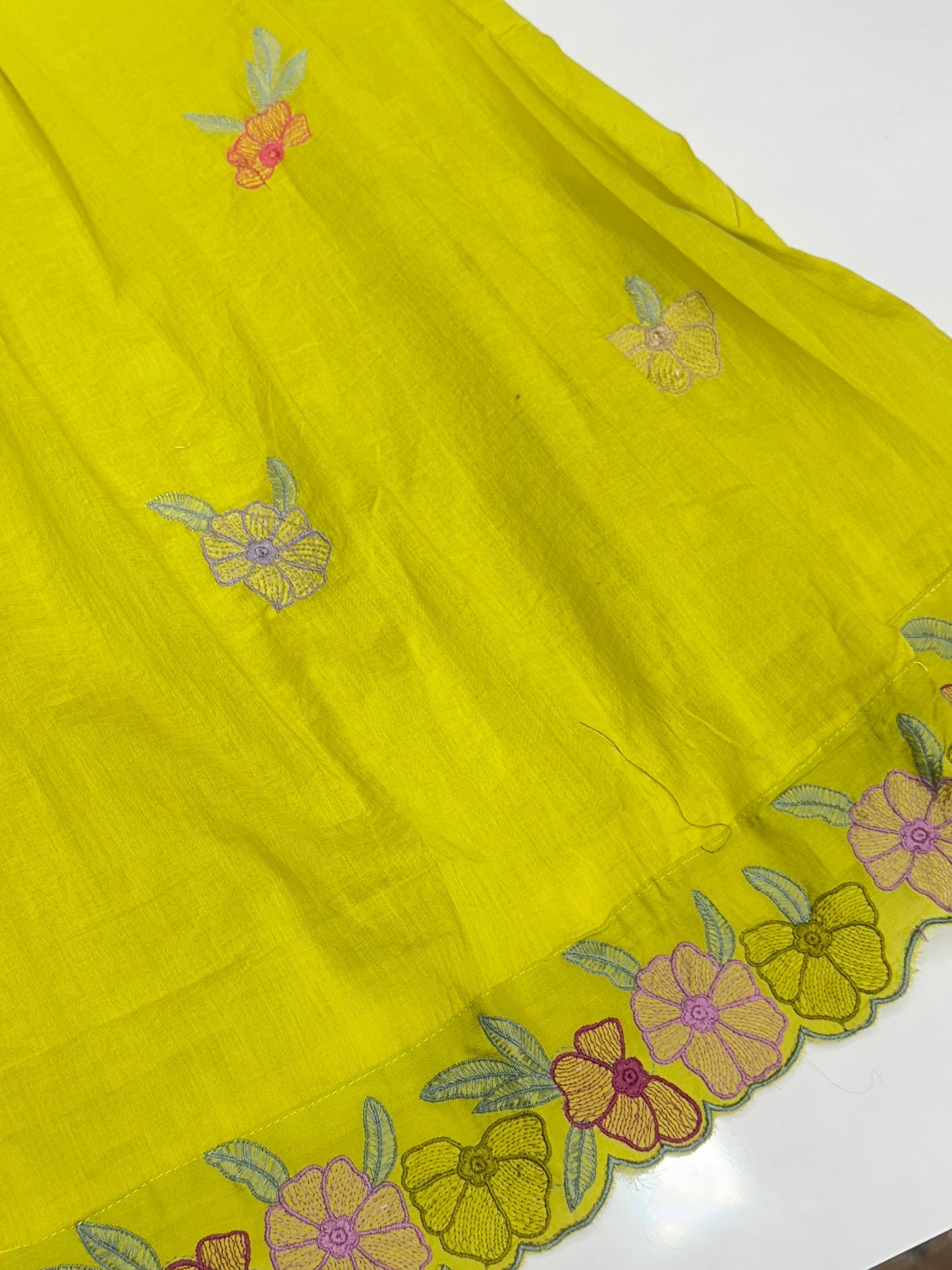 Soft Cotton Semiformal A line Suit with Heavy Embroidery work on sleeves and Border