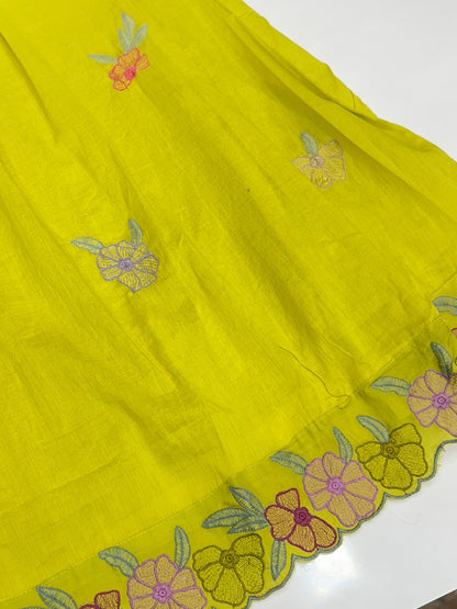 Soft Cotton Semiformal A line Suit with Heavy Embroidery work on sleeves and Border