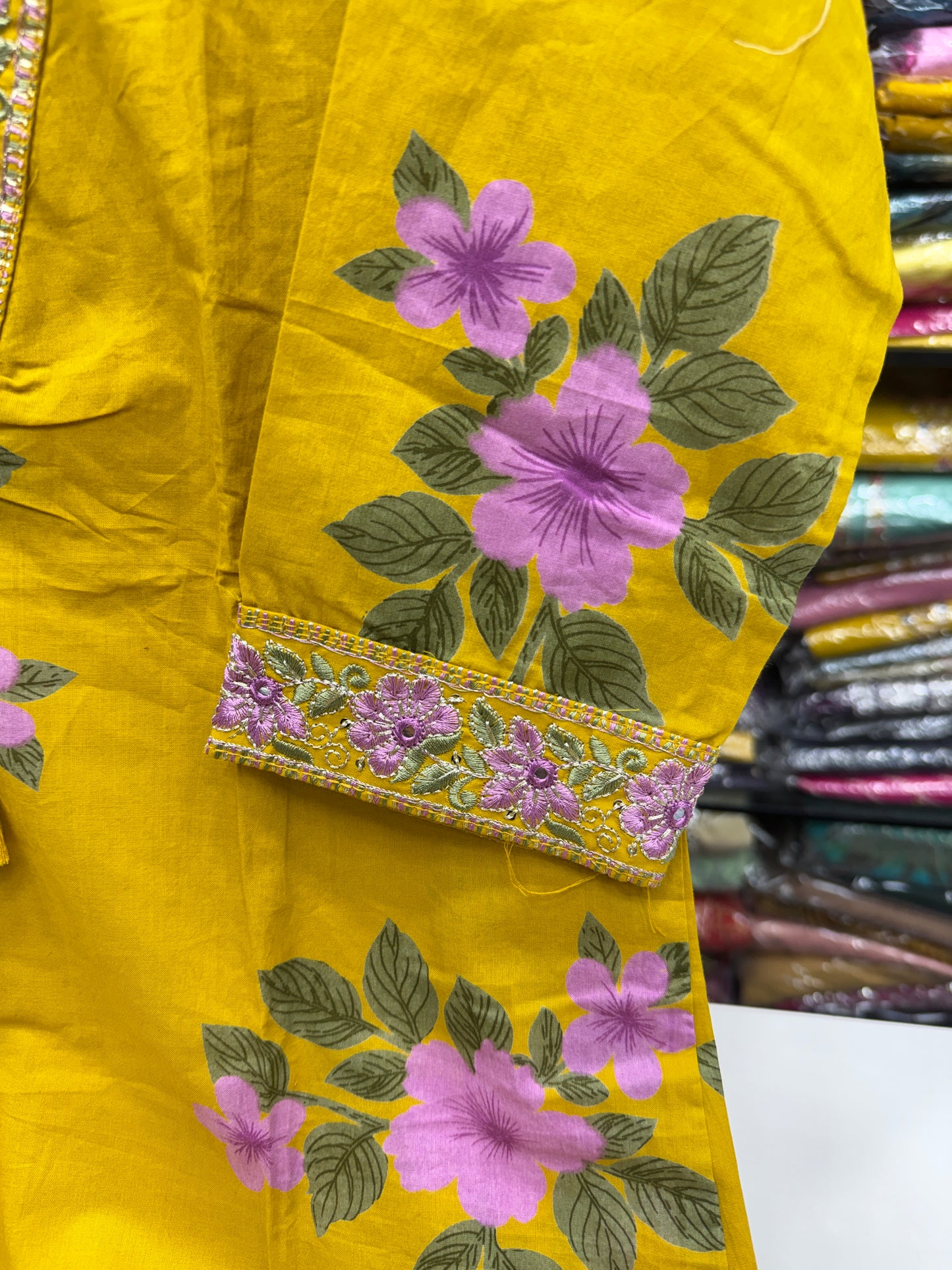Women's Pure Cotton Floral Printed 3-Piece Kurta Set with Lace Work V-Neck, Loose Pants and Printed Dupatta