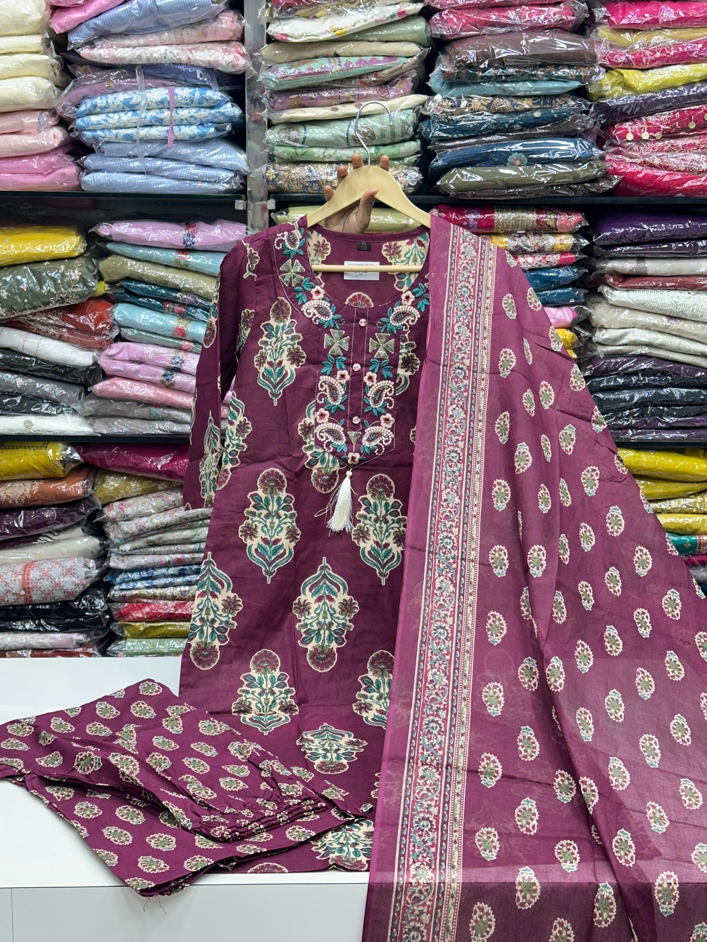 Women's Pure Cotton Floral Printed 3 Piece Kurta Set | Round-Neck Straight Kurti with Pant and Dupatta RR1496