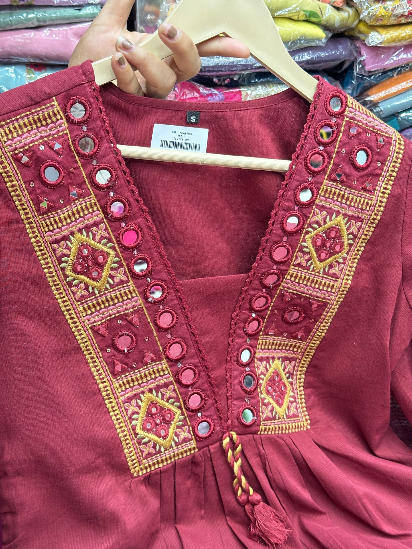 Pure cotton 3 piece kurta set with cross thread detailing On Neck RR1551