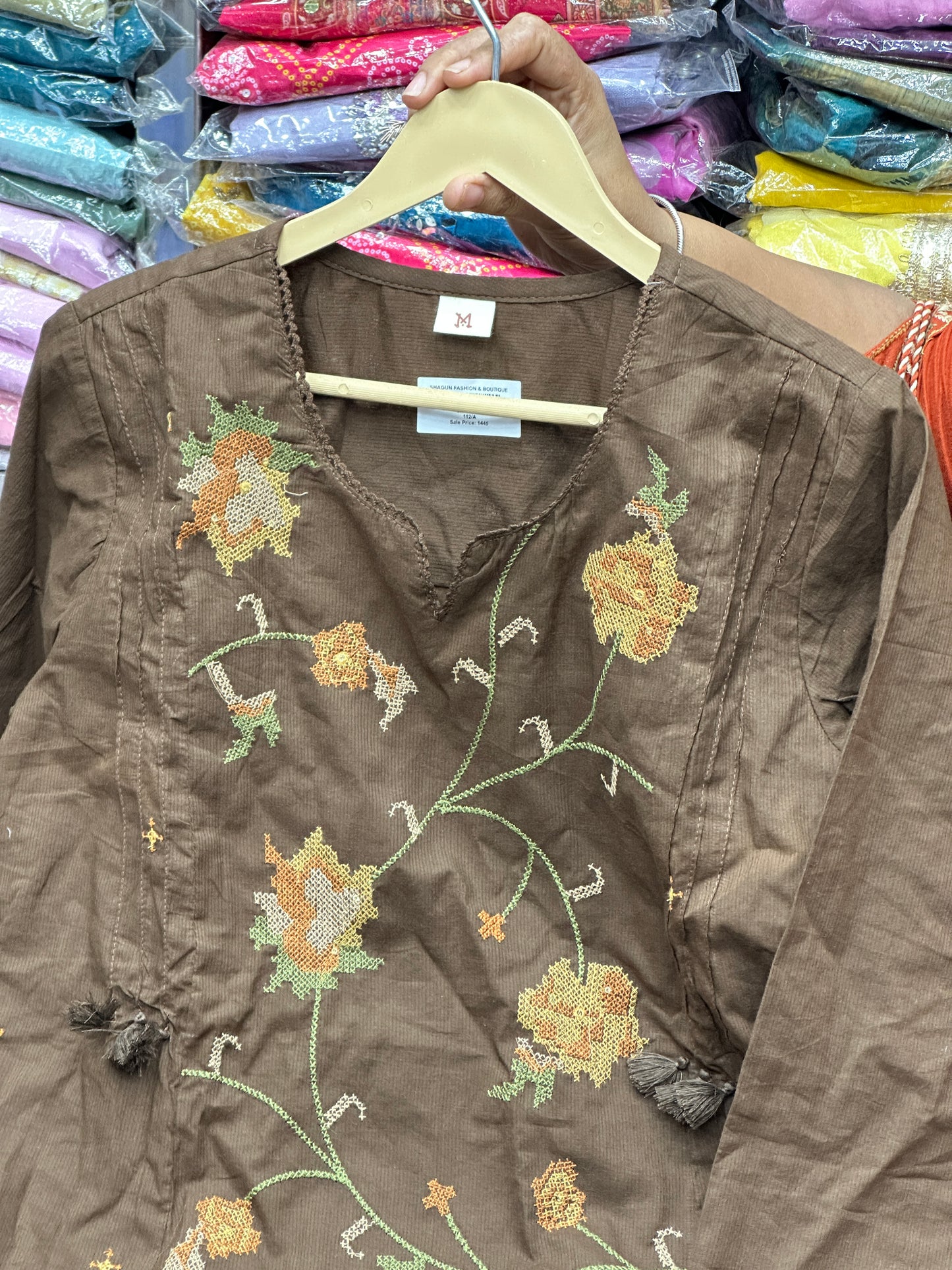 3 piece pure cotton Straight Suit kurta set with colorfull Embroidered  detailing all over the kurta RR1505