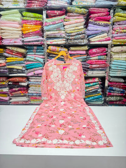 Cotton Floral Printed Kurta Set with Lucknowi Chikankari Embroidery & Dupatta (3-Piece)