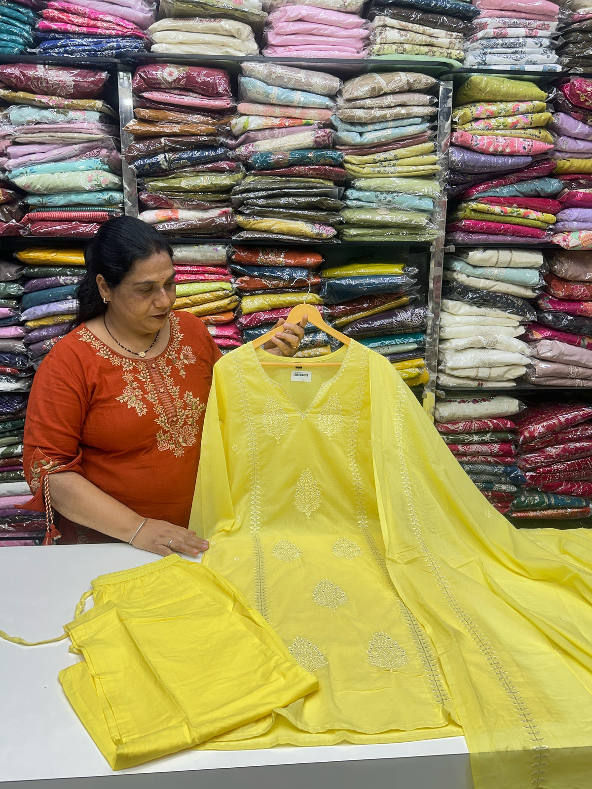 Butter Yellow Pure Mulmul Cotton Embroidered 3-Piece Kurta Set with Lining