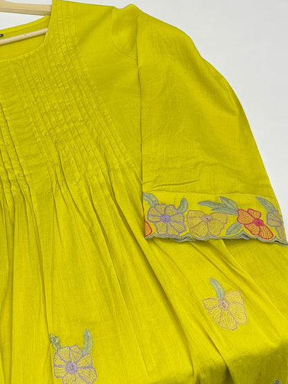 Soft Cotton Semiformal A line Suit with Heavy Embroidery work on sleeves and Border