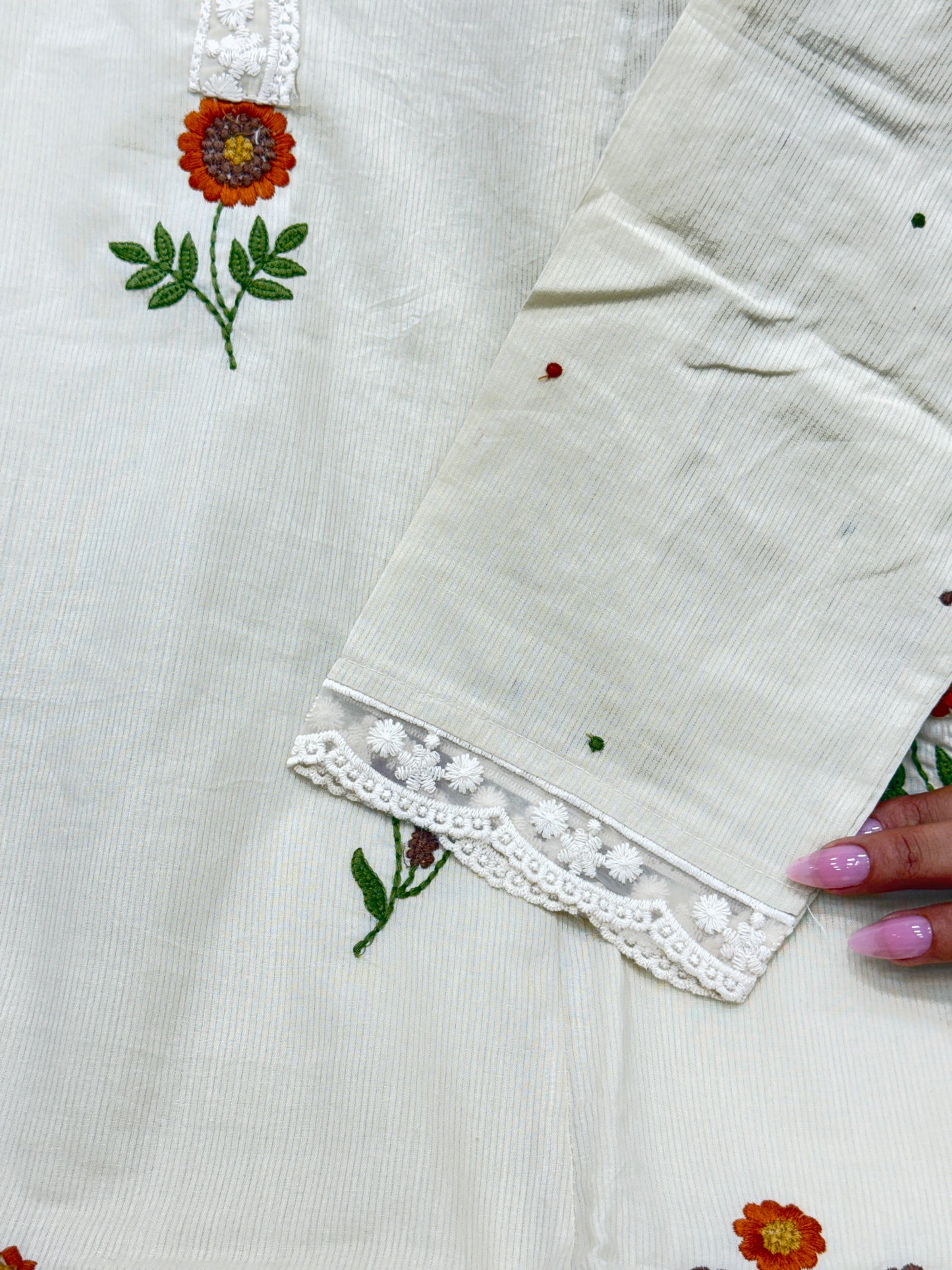 Pure Cotton 3-Piece Kurta Set with Doodle Embroidery & Lace Work | Comfortable Summer Aesthetic Ethnic Wear for Women