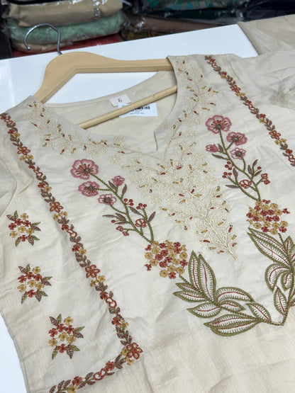 Pure Cotton Hand Embroidered Kurta Set for Women | 3-Piece  Suit in pastel Colors | Comfortable Simple Office Wear