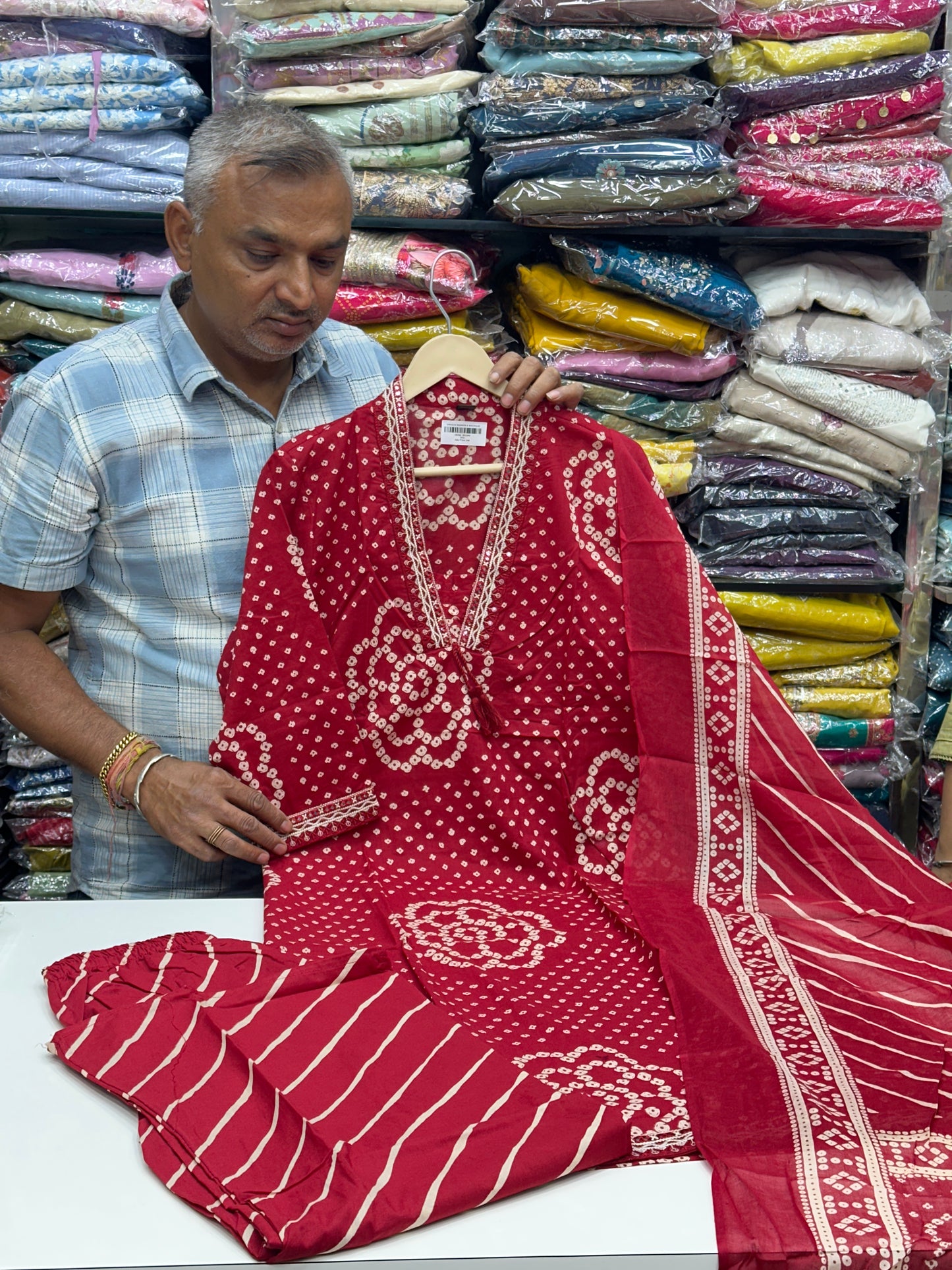 Pure Cotton Yellow Bandhani Print Straight Suit Set with Lace Detailing | Rajasthani Ethnic Casual & Office Wear