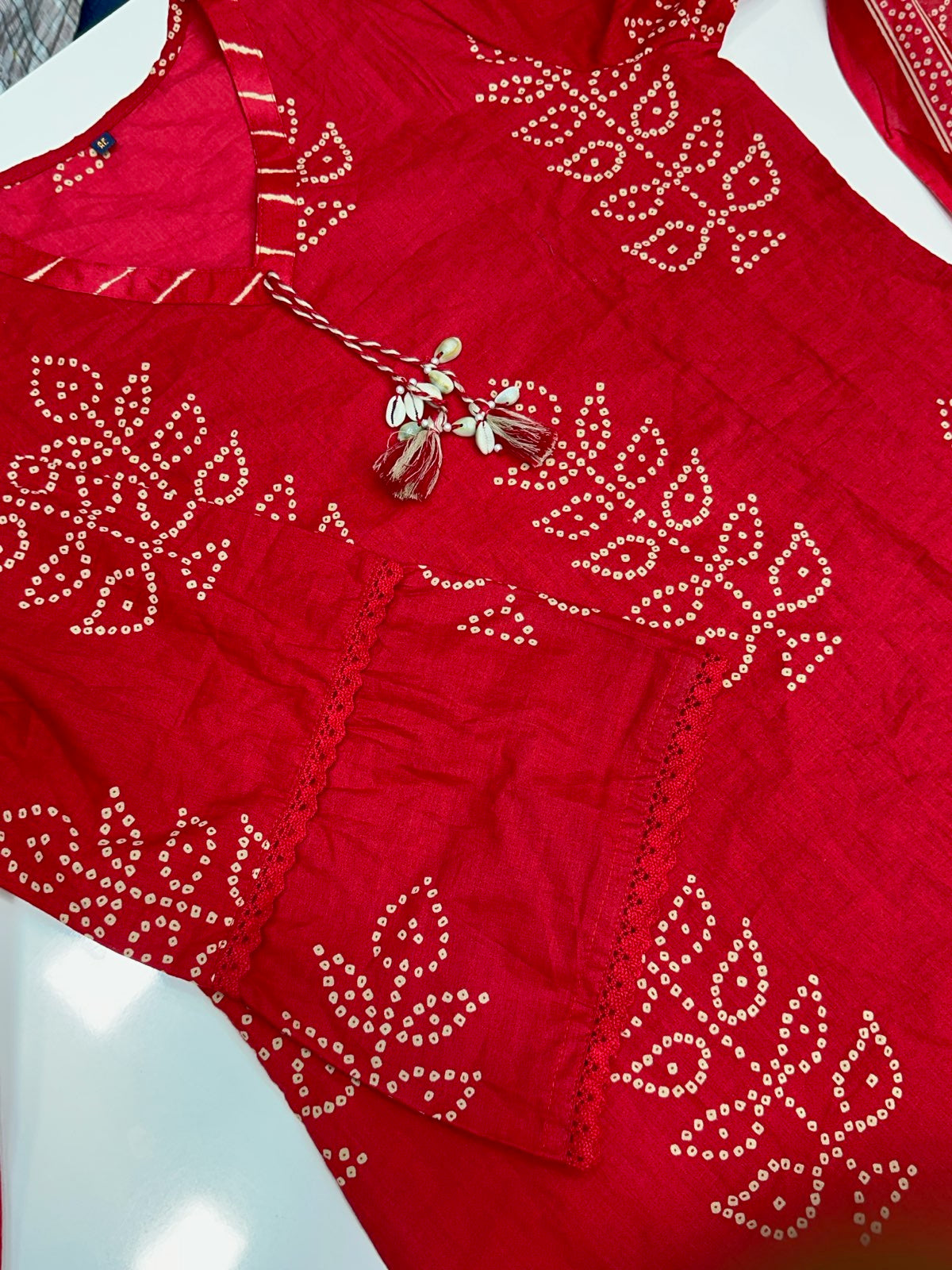 Pure Cotton Lehariya and bandhani 3 Piece Farshi Salwar Suit with Gota Patti work