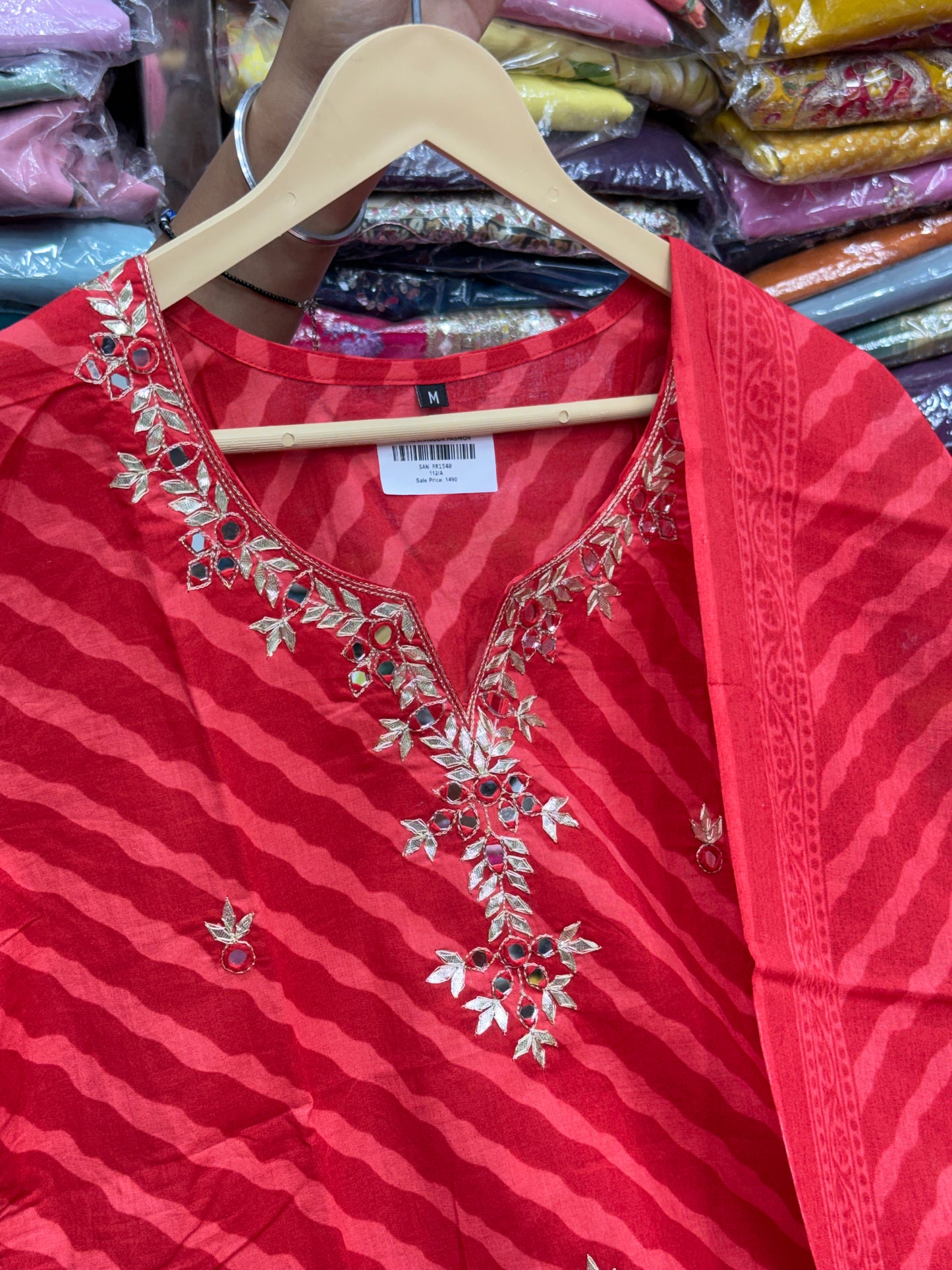 Handcrafted Gota Patti Leheriya 3-Piece Suit Set in 4 Colors.