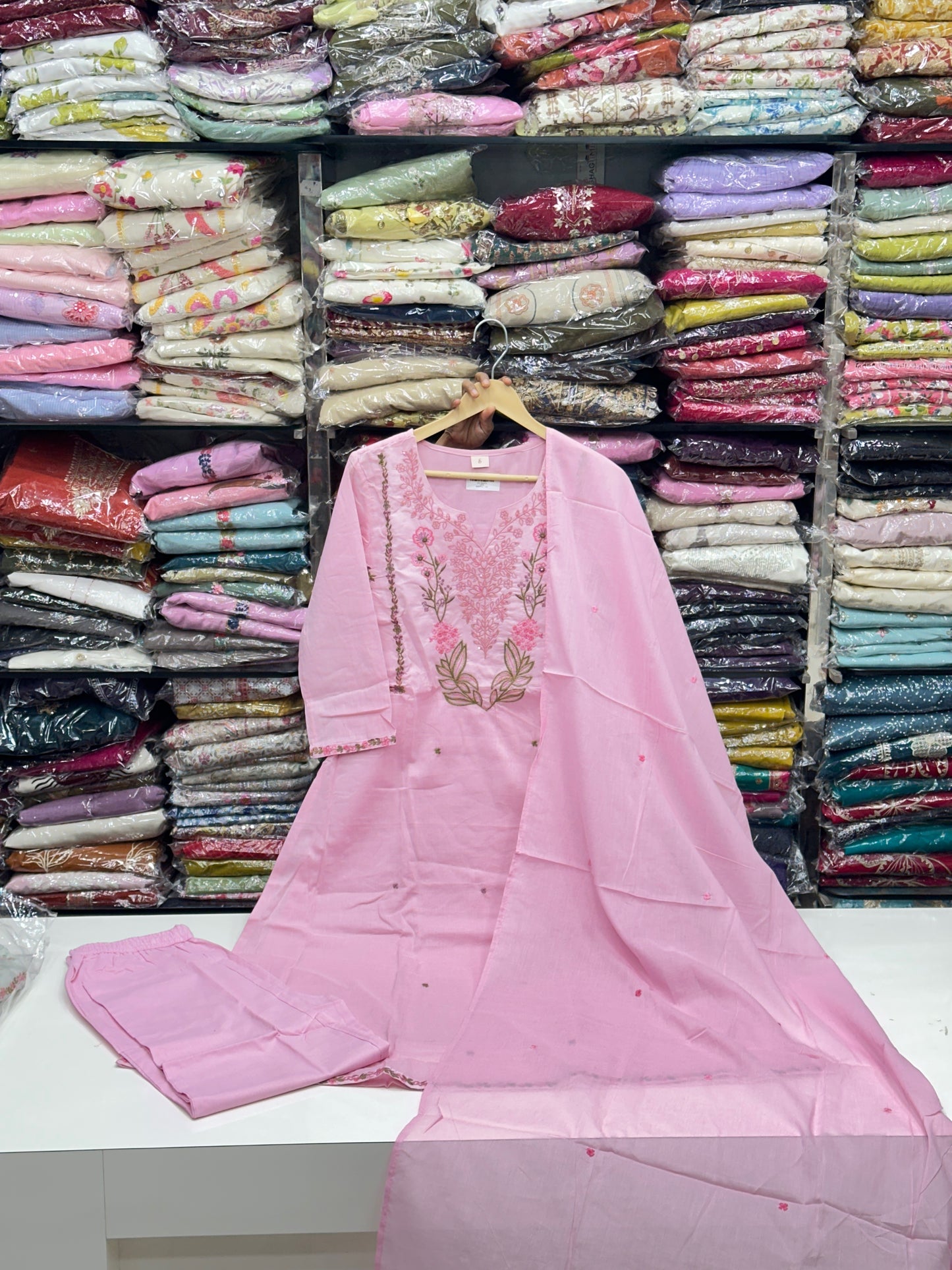 Pure Cotton Hand Embroidered Kurta Set for Women | 3-Piece  Suit in pastel Colors | Comfortable Simple Office Wear