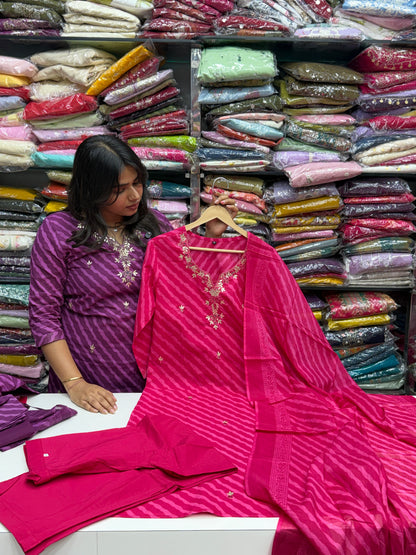 Handcrafted Gota Patti Leheriya 3-Piece Suit Set in 4 Colors.