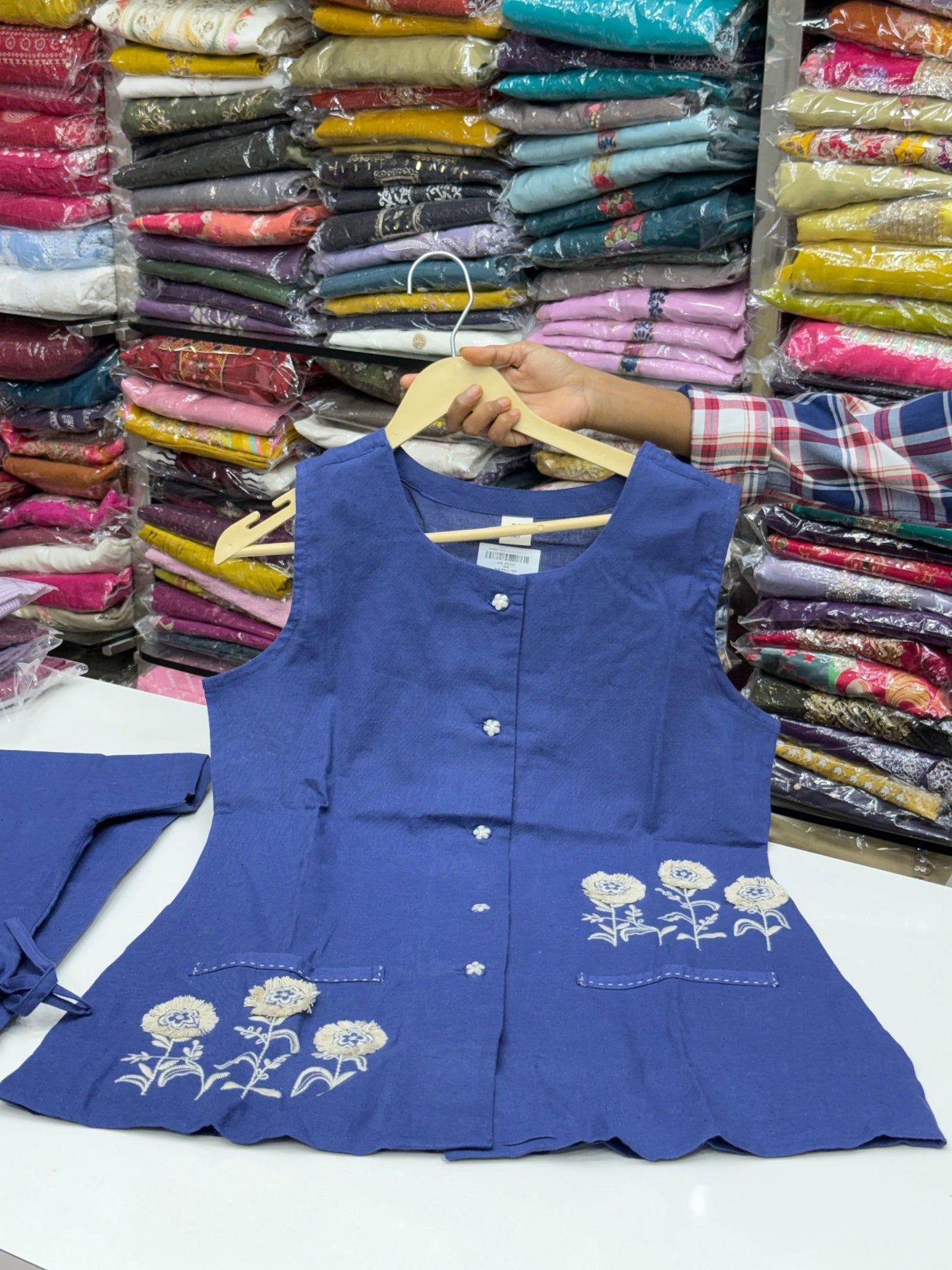 Pure Cotton Vest Style Co-Ord Set with Floral Thread Work – Formal Office Wear for Women