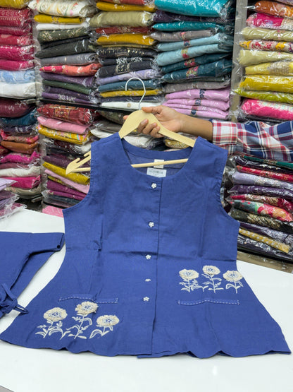 Pure Cotton Vest Style Co-Ord Set with Floral Thread Work – Formal Office Wear for Women