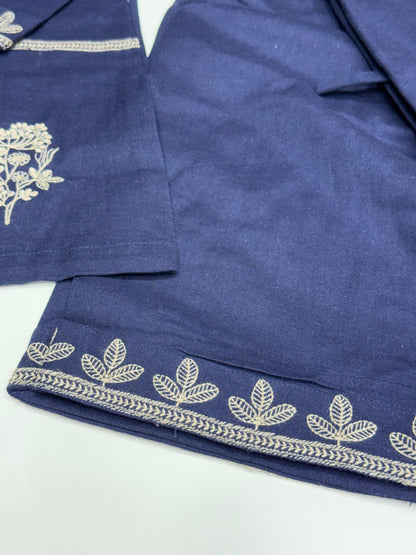 Pure cotton trendy Co-ord set in shirt pattern with thread work detailing on shirt and loose pants comfortable for summers