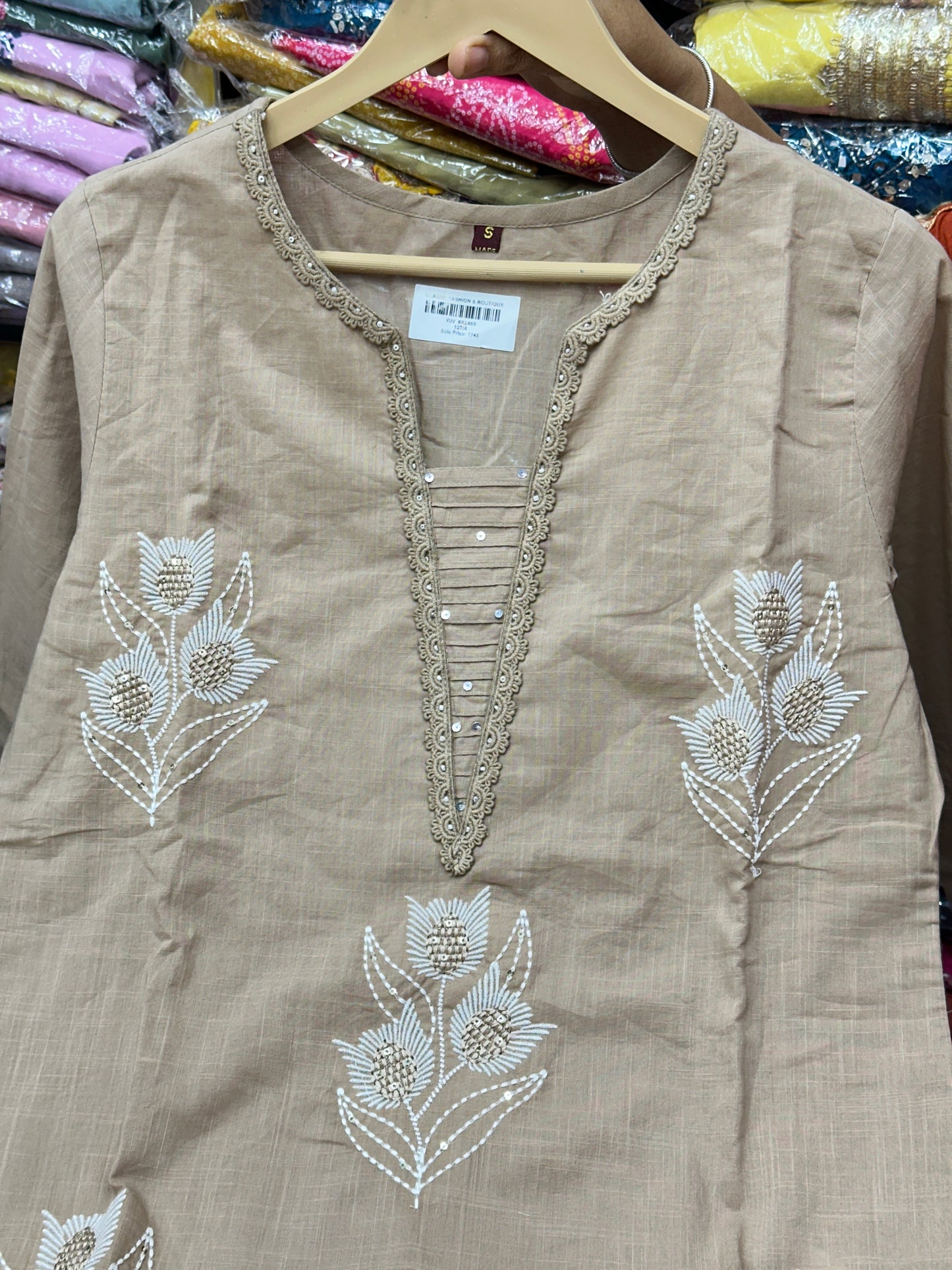 3 piece pure cotton kurta set classy and rich comfortable with thread work detailing all over the kurta RR1468