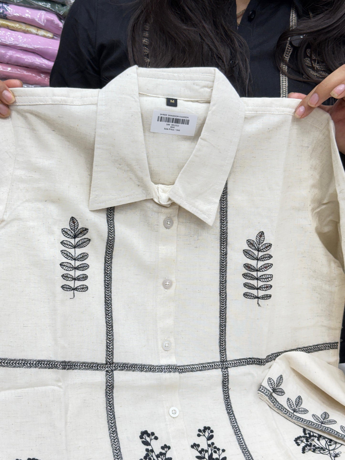 Pure cotton trendy Co-ord set in shirt pattern with thread work detailing on shirt and loose pants comfortable for summers