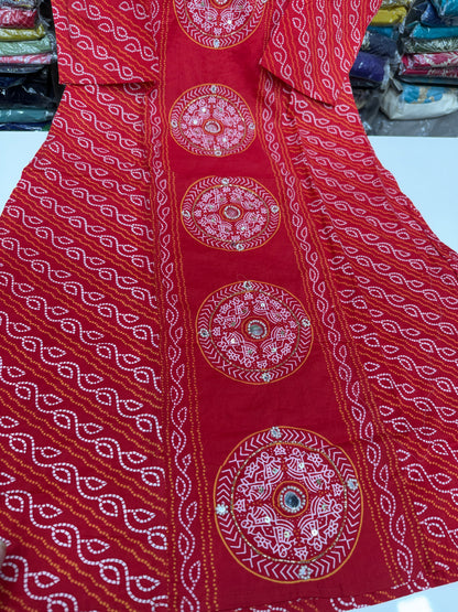 Pure Cotton Bandhani Print 3-Piece Kurta Set with Loose Pants & Dupatta | Sawan Special Affordable Summer Suit for Women