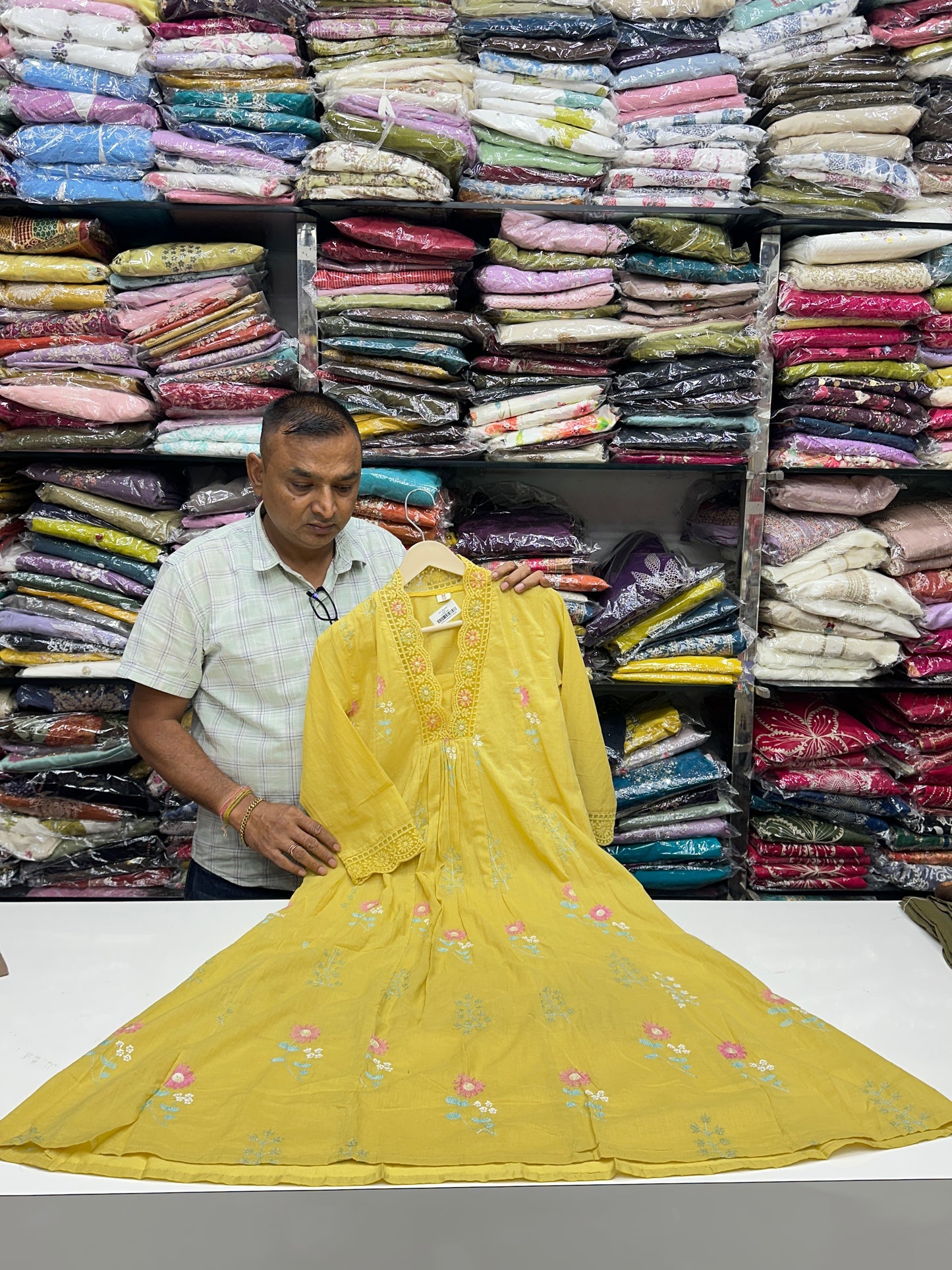 Pastel Pure Mul Cotton Embroidered 3-Piece Kurta Set with Floral Thread Work & Lace Detailing