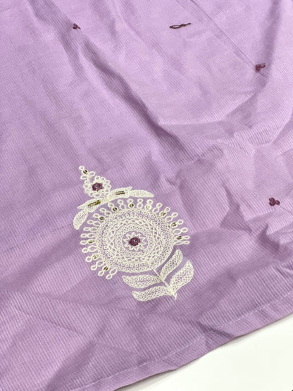 Lavender 3 piece kurta set in premium mul cotton fabric with thread work detailing