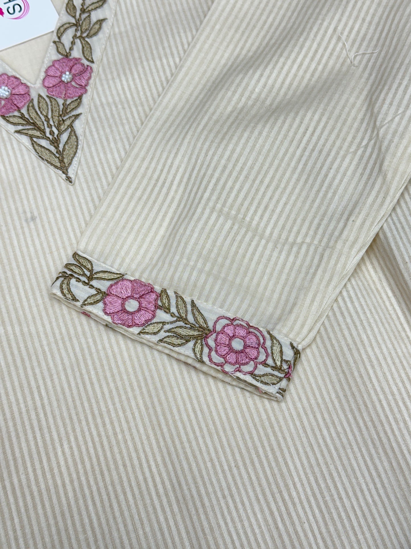 Off white Red and beige Premium cotton party wear dress with pant and duptta Floral Thread work And mirror work detailing on top and duptta