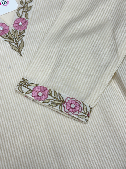 Off white Red and beige Premium cotton party wear dress with pant and duptta Floral Thread work And mirror work detailing on top and duptta