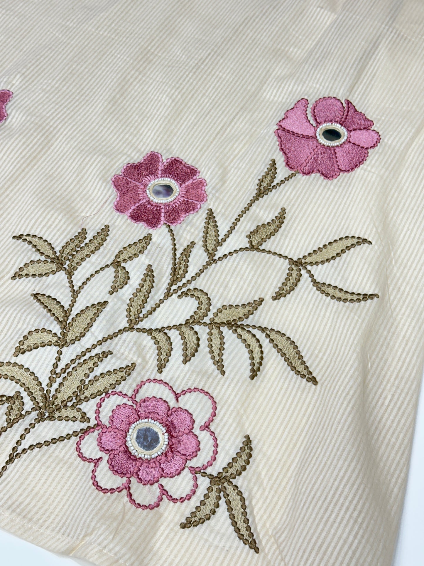 Off white Red and beige Premium cotton party wear dress with pant and duptta Floral Thread work And mirror work detailing on top and duptta