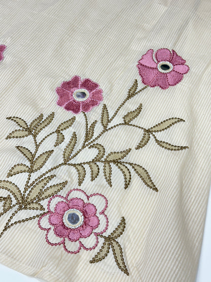 Off white Red and beige Premium cotton party wear dress with pant and duptta Floral Thread work And mirror work detailing on top and duptta