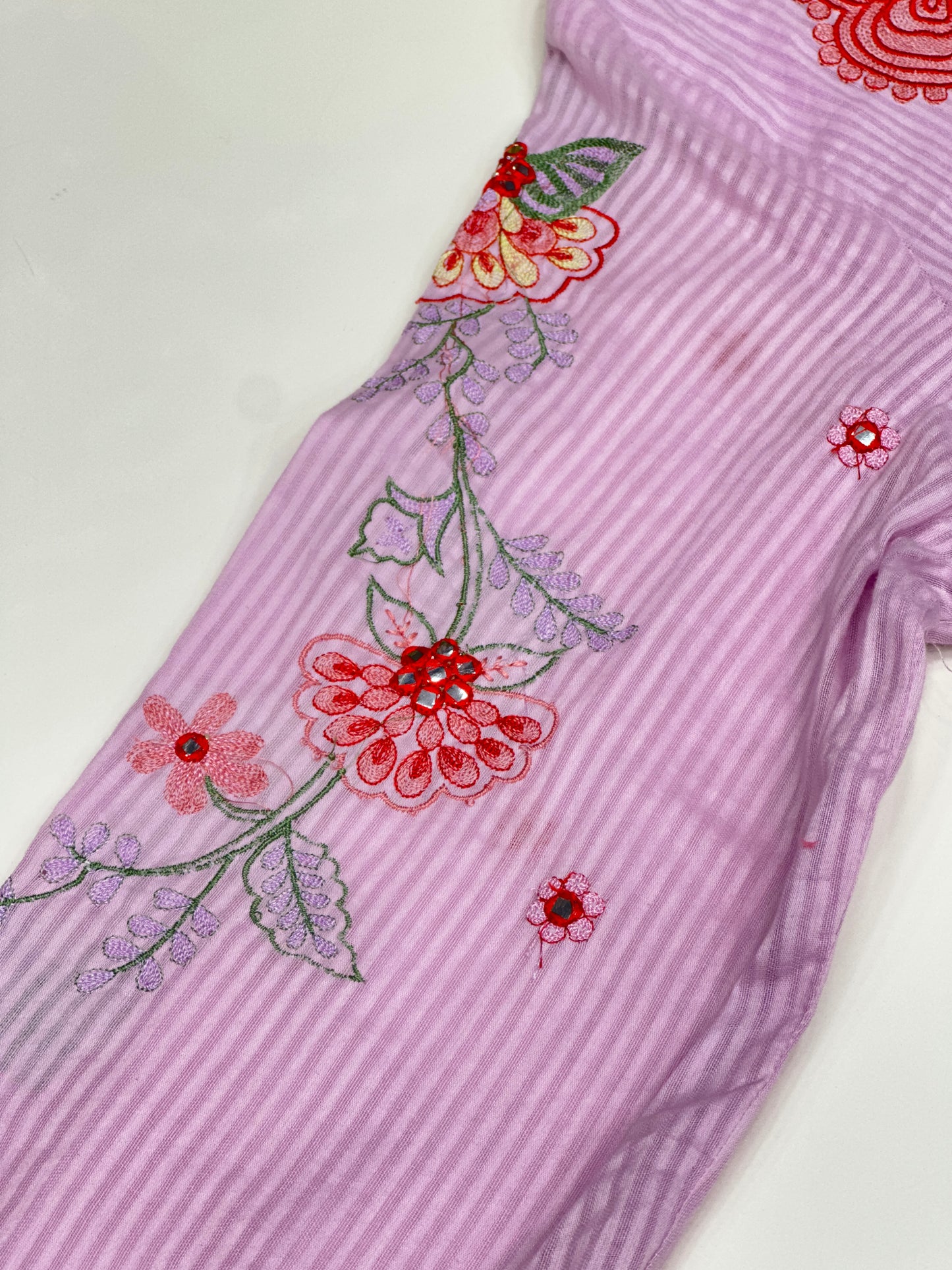 Mint green butter yellow lavender color AlinePremium cotton party wear dress ,Floral Thread work  detailing on Neck and Sleeve with pant duptta