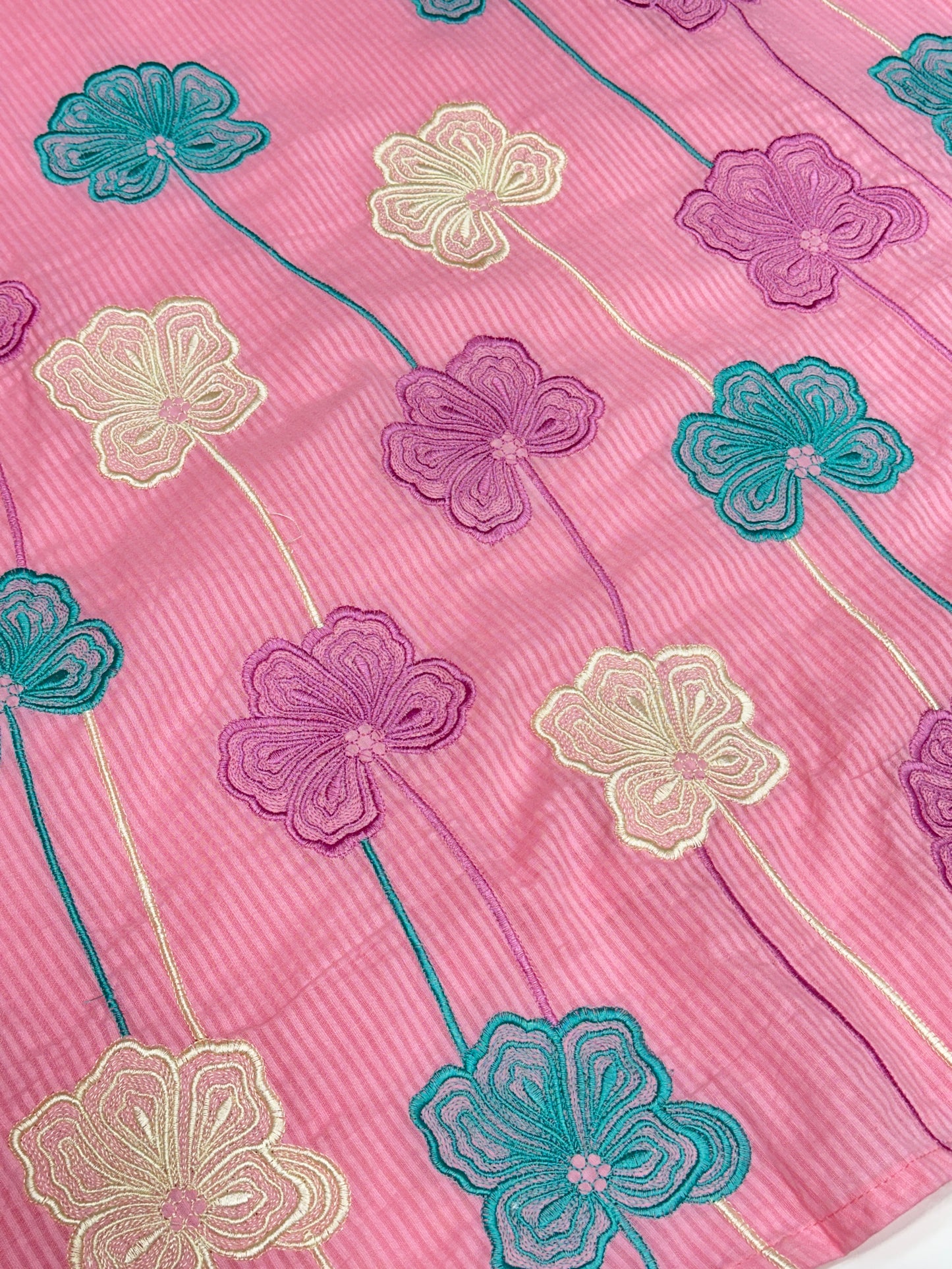 Peach Pink Yellow Pink and Sky Blue Premium cotton party wear dress with pant and duptta Floral Thread work  detailing on top and duptta